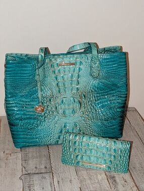 Brahmin Medium Julian Turquoise Melbourne Bag, Ady Wallet (Sold Separately)